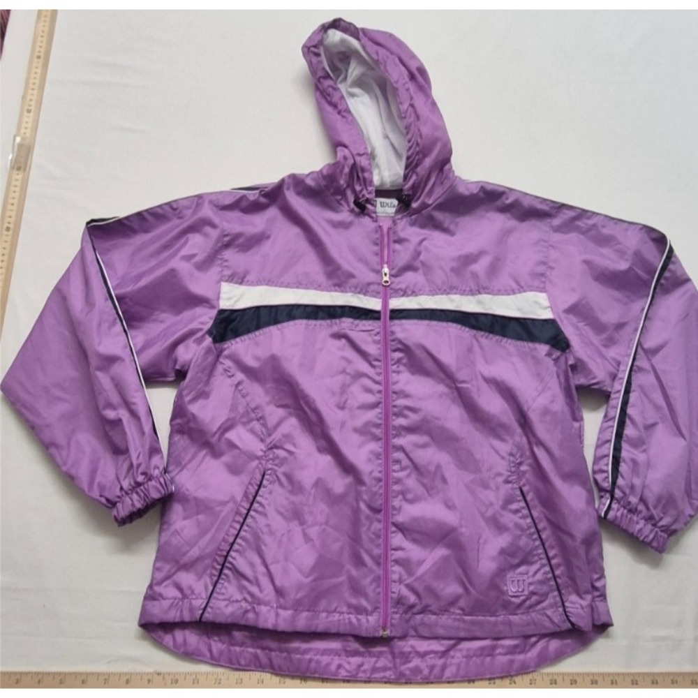 Wilson womens light purple full zip pocket windbreaker jacket LG hooded 90s